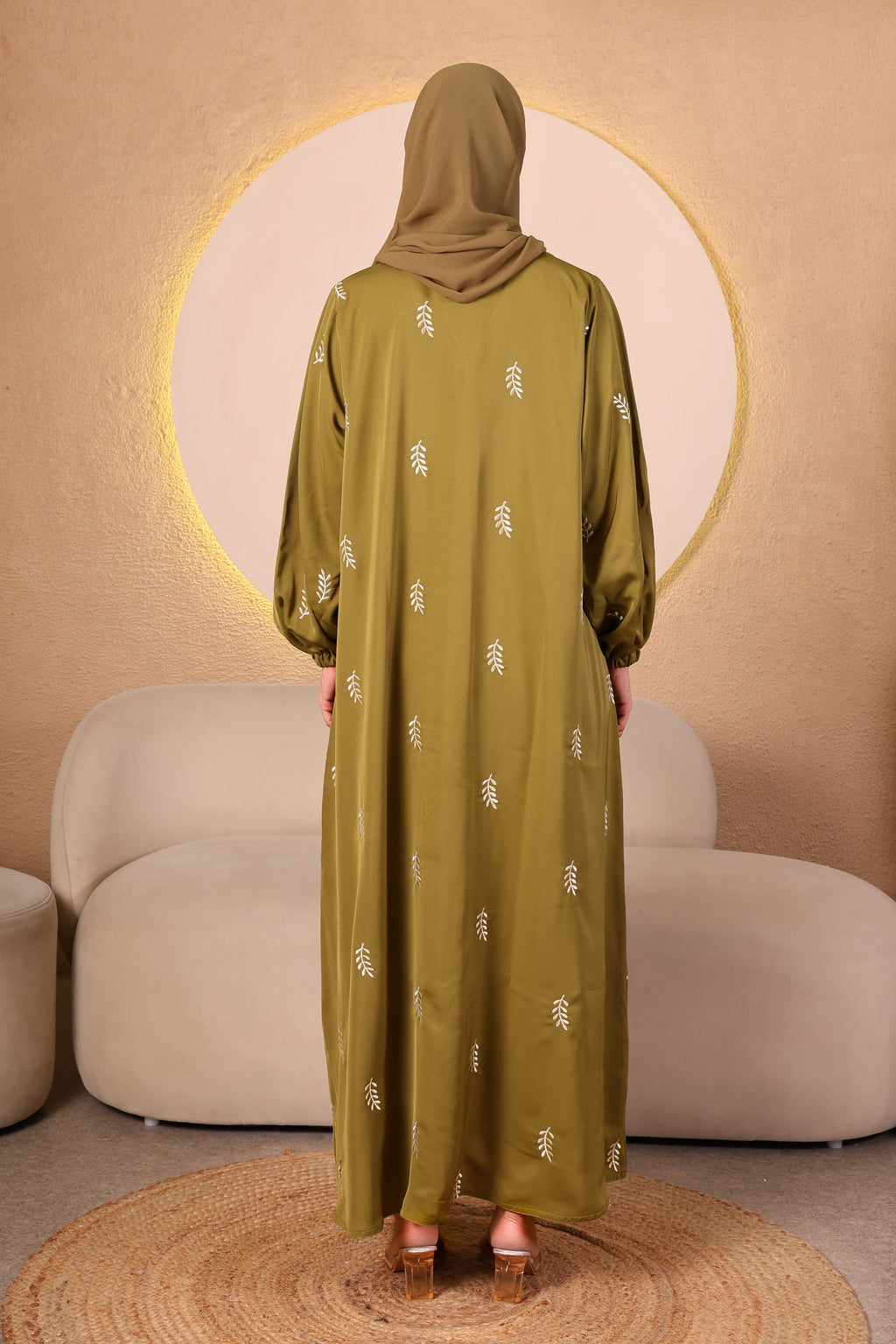 Zahra Leaf Abaya in Olive Green